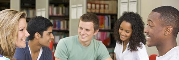 College students in a library